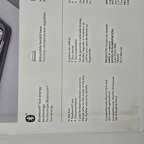 Logitech Slim Folio Pro iPad Pro 12.9 3rd 4th Gen Keyboard Case Backlit Bluetoot